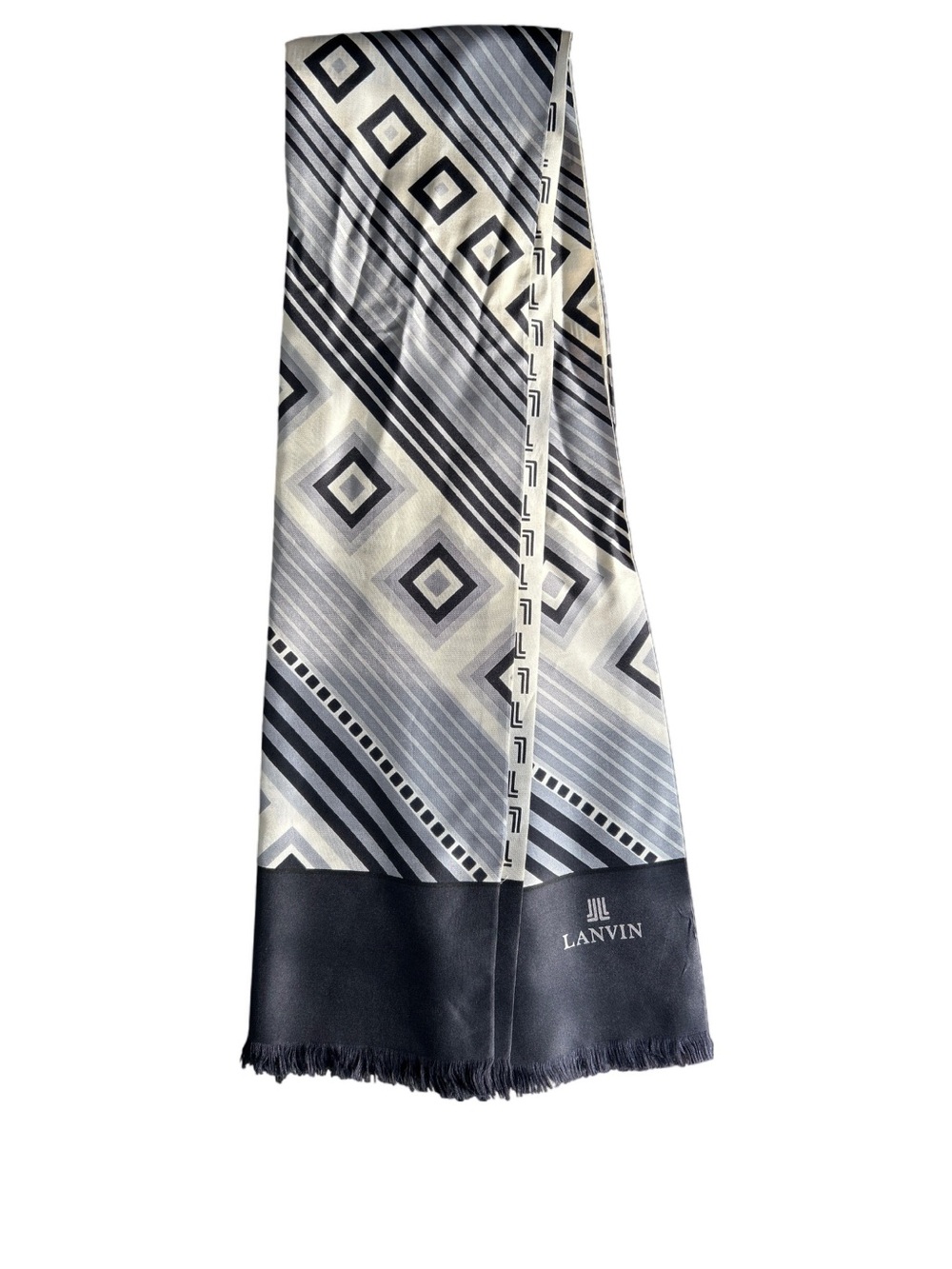 Lanvin Geometric Silk Scarf in Black, Gray & Cream